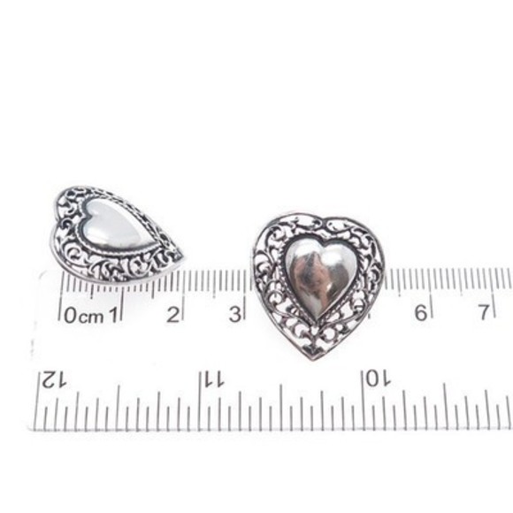 925 Sterling Silver Vintage Heart Filigree Oxidized Earrings - Picture 3 of 8